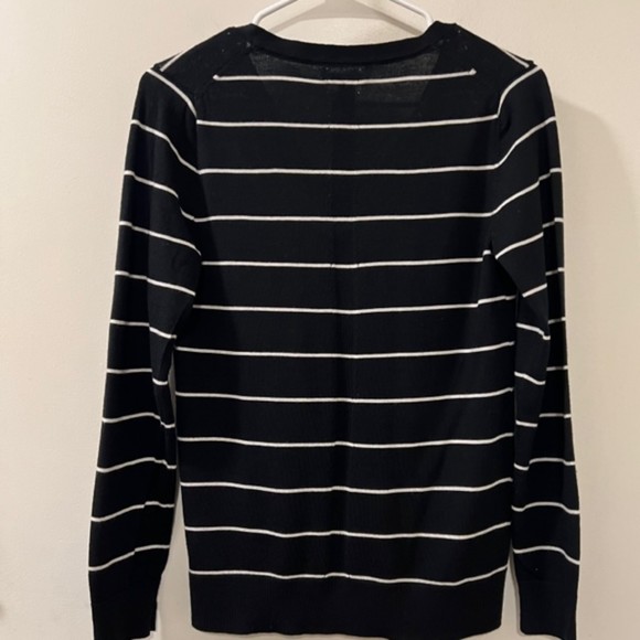 Banana Republic Womens Merino Wool Blue White Striped V-Neck Sweater Size Small - Picture 4 of 9